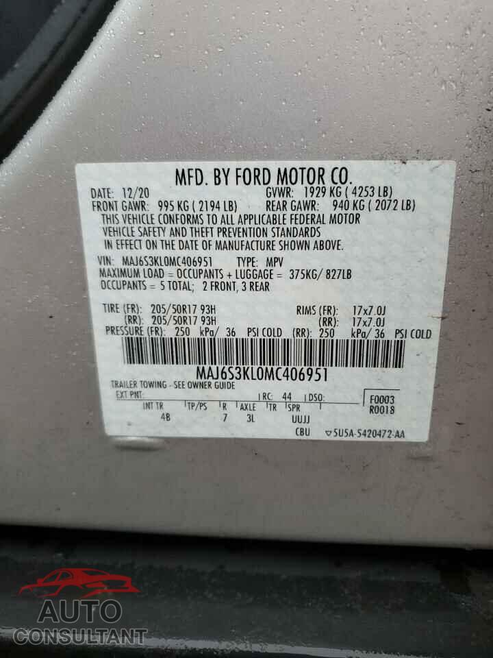 FORD ECOSPORT 2021 - MAJ6S3KL0MC406951