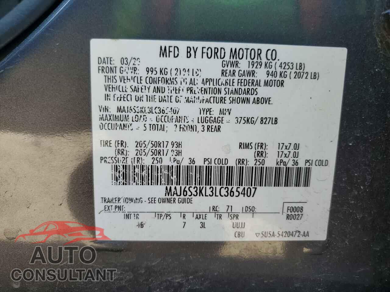 FORD ECOSPORT 2020 - MAJ6S3KL3LC365407