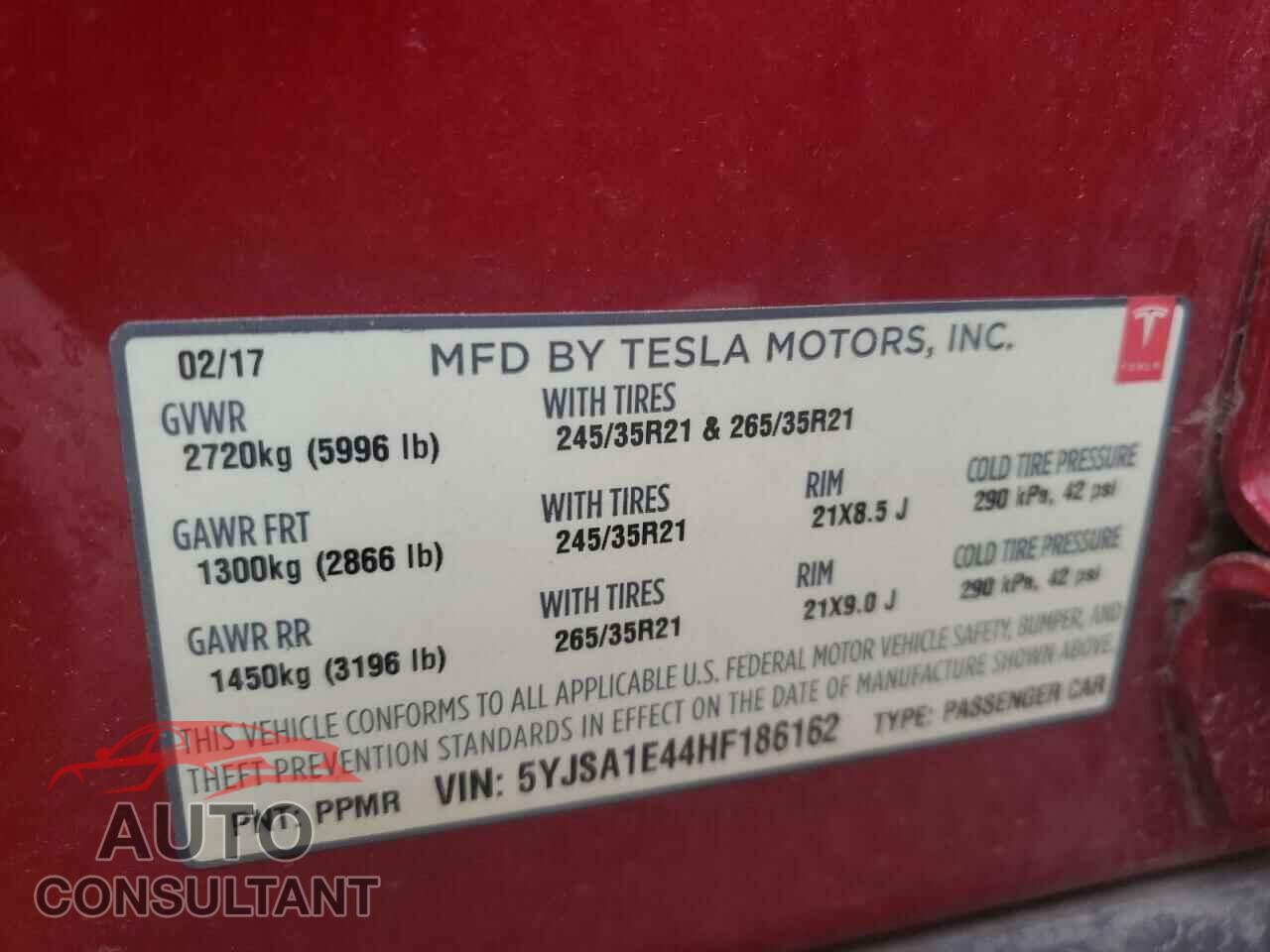 TESLA MODEL S 2017 - 5YJSA1E44HF186162