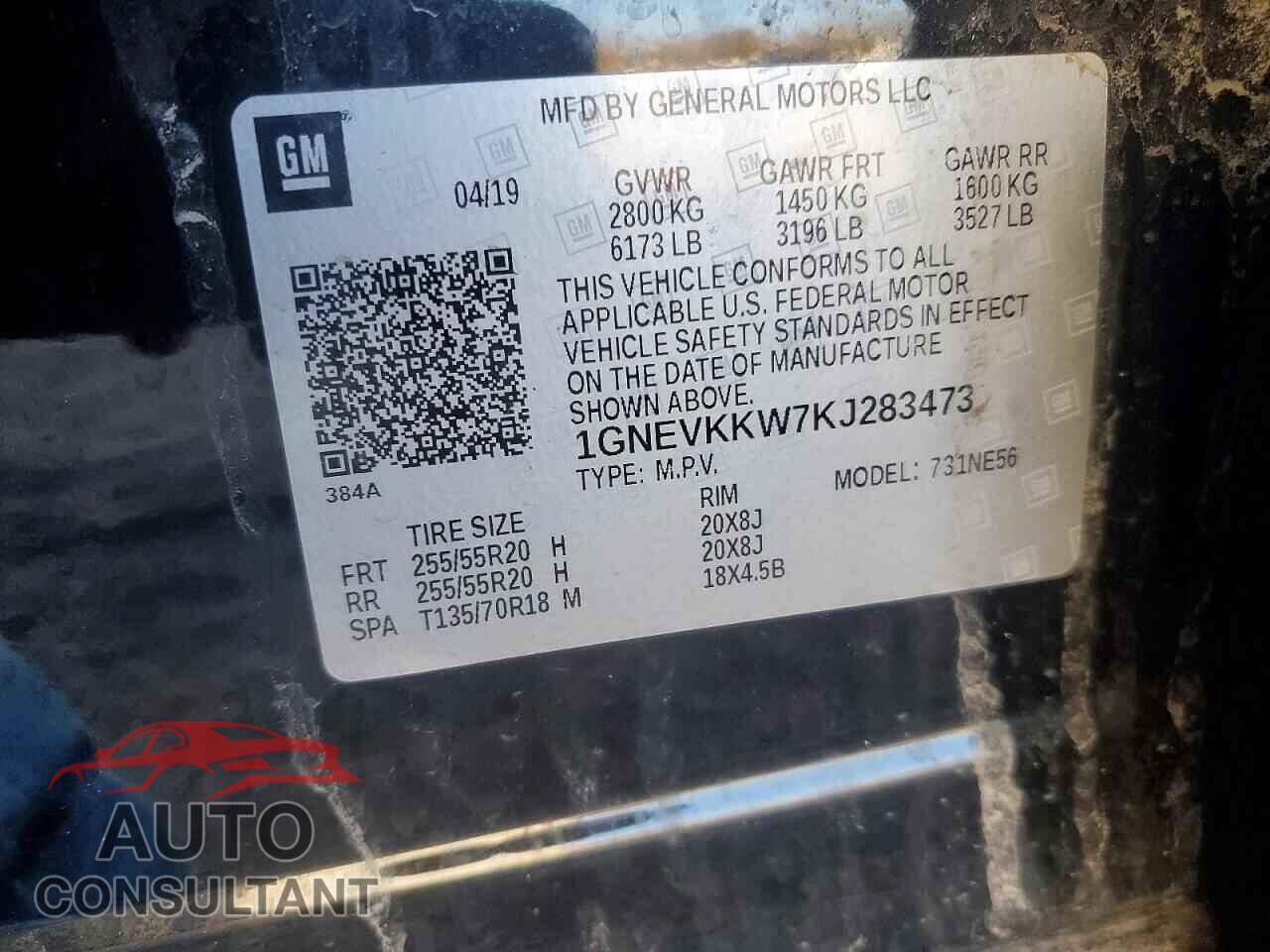CHEVROLET TRAVERSE 2019 - 1GNEVKKW7KJ283473