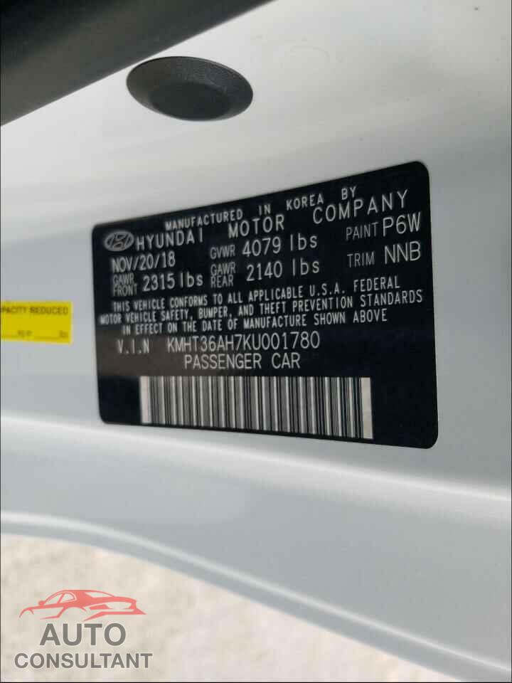 HYUNDAI VELOSTER 2019 - KMHT36AH7KU001780