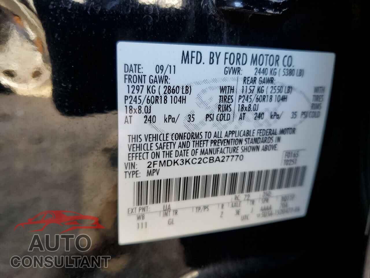 FORD EDGE 2012 - 2FMDK3KC2CBA27770