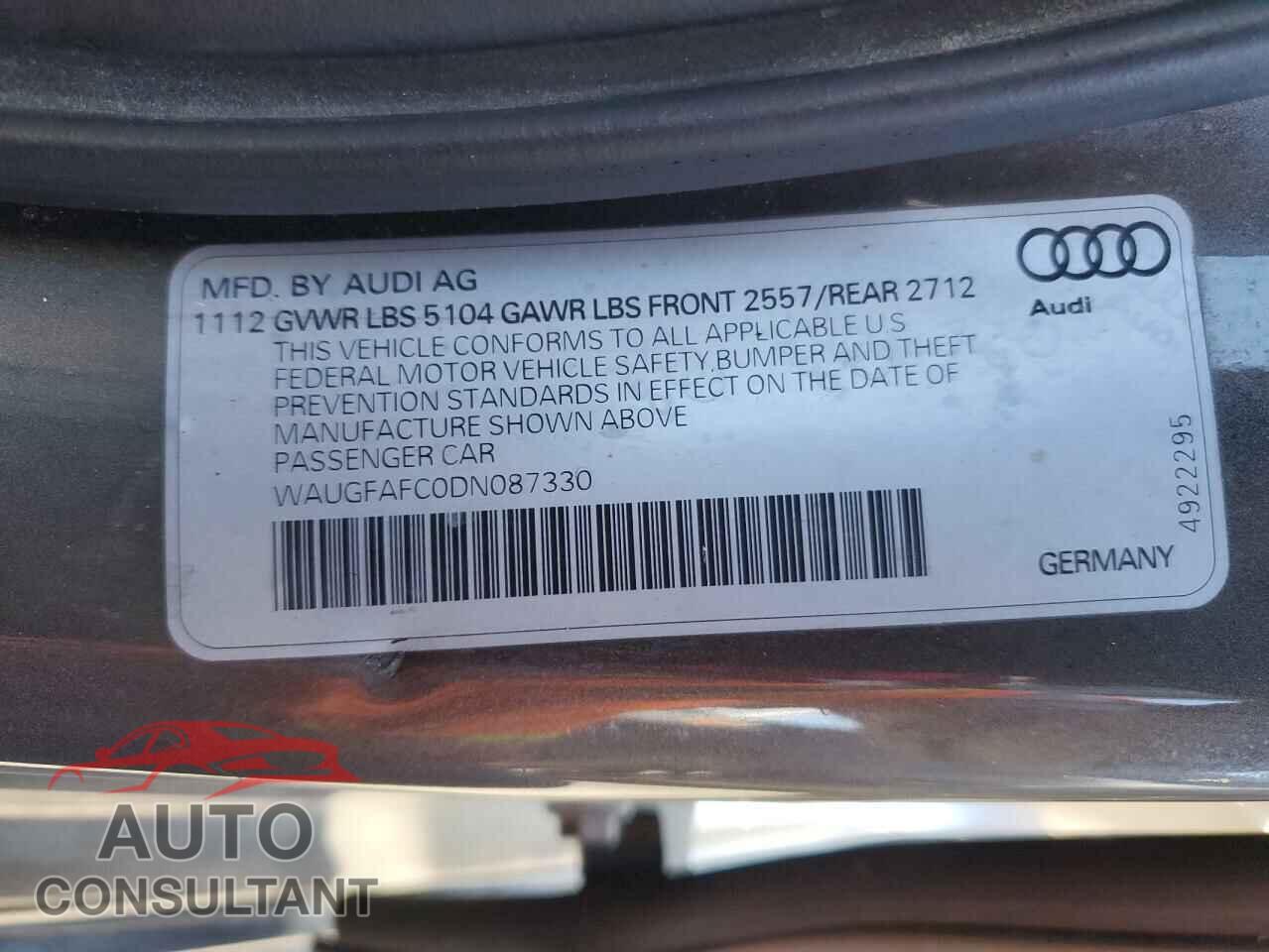 AUDI A6 2013 - WAUGFAFC0DN087330
