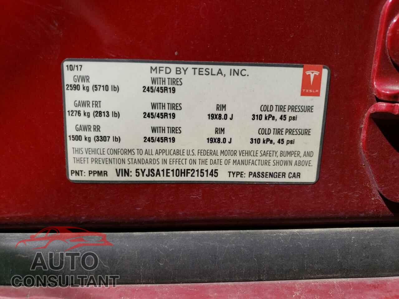 TESLA MODEL S 2017 - 5YJSA1E10HF215145