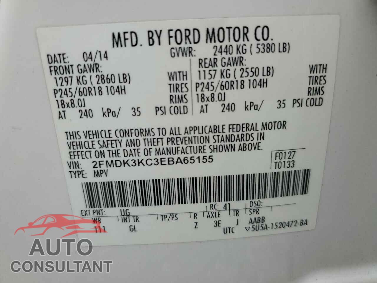 FORD EDGE 2014 - 2FMDK3KC3EBA65155