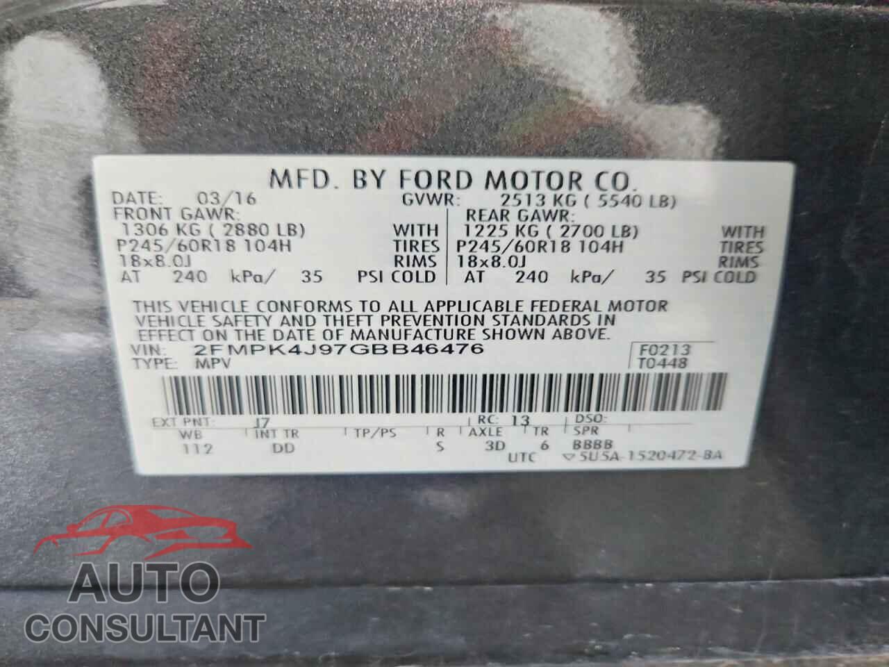 FORD EDGE 2016 - 2FMPK4J97GBB46476
