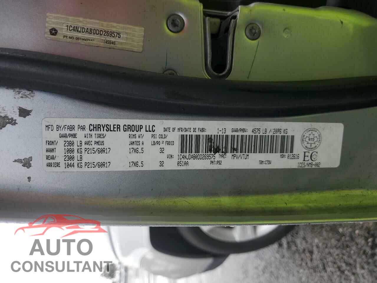 JEEP COMPASS 2013 - 1C4NJDAB0DD269575