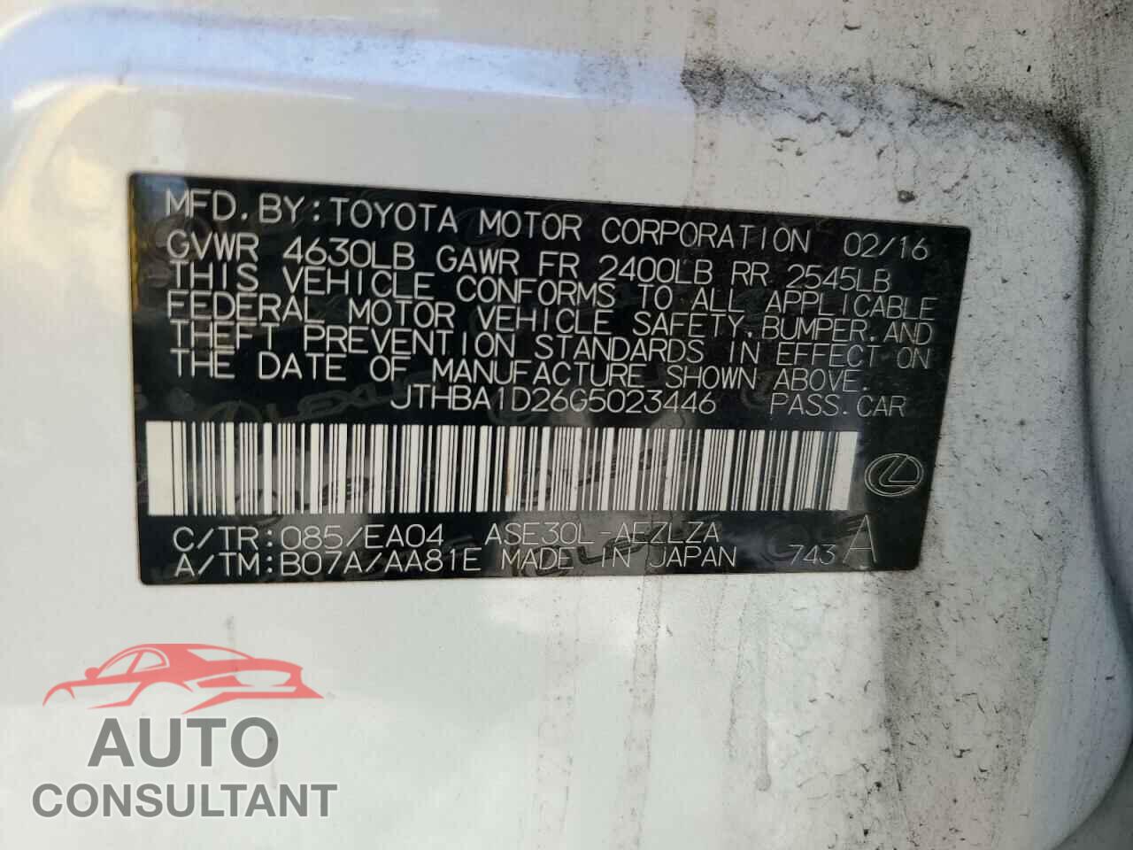 LEXUS IS 2016 - JTHBA1D26G5023446