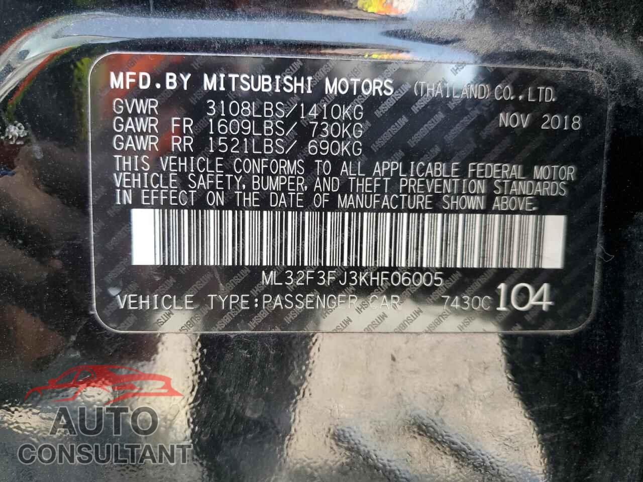 MITSUBISHI MIRAGE 2019 - ML32F3FJ3KHF06005