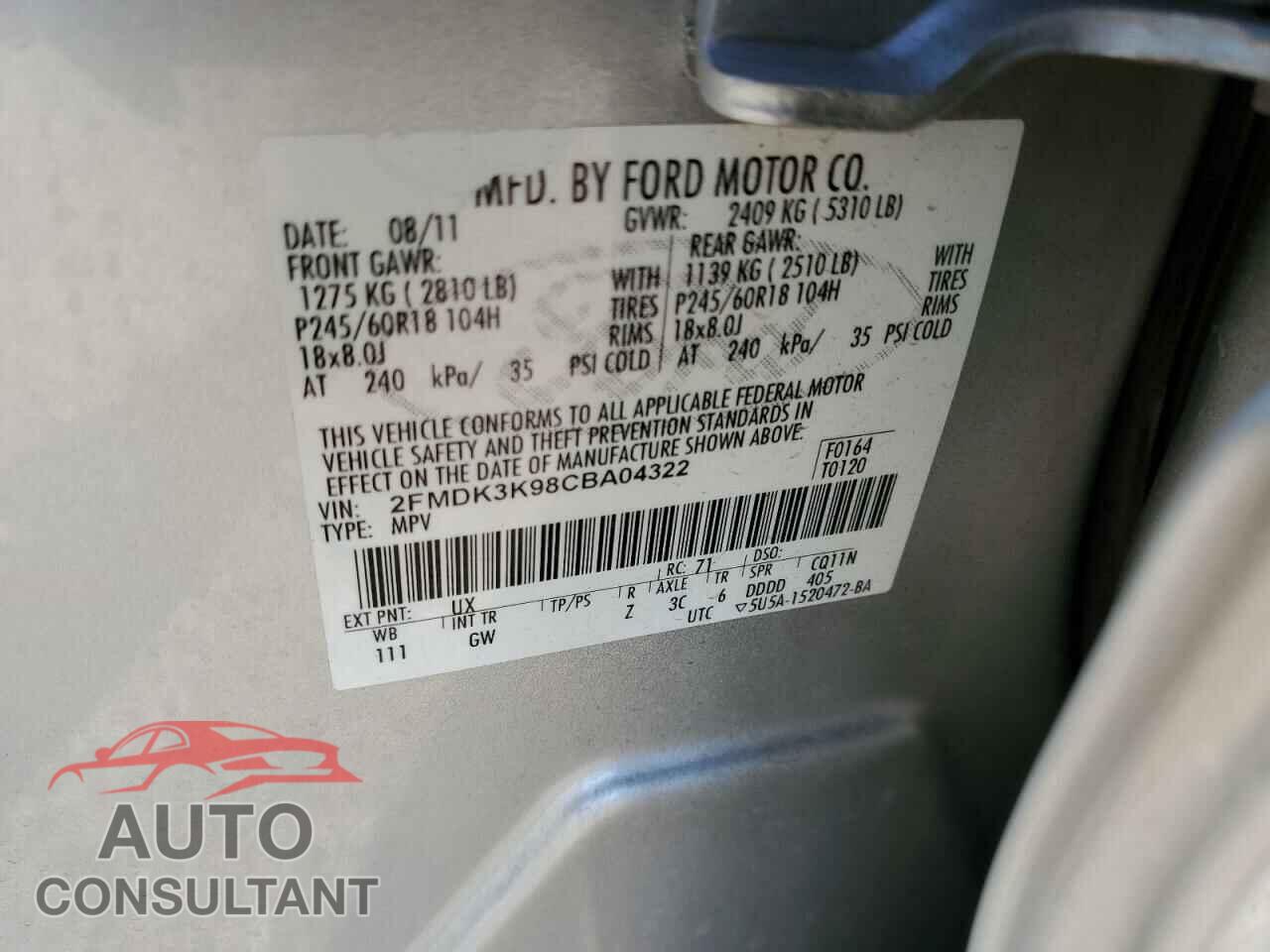 FORD EDGE 2012 - 2FMDK3K98CBA04322