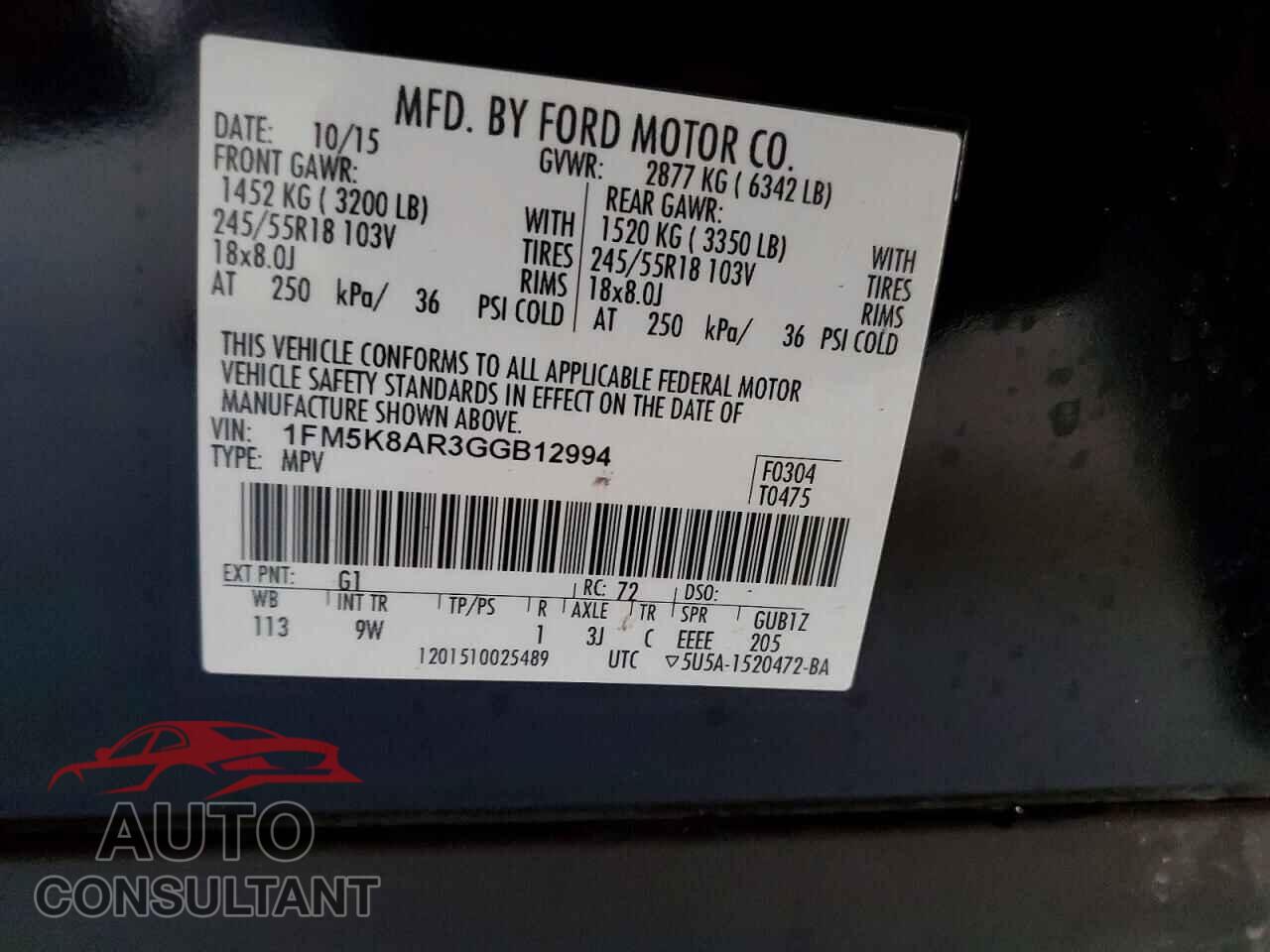 FORD EXPLORER 2016 - 1FM5K8AR3GGB12994
