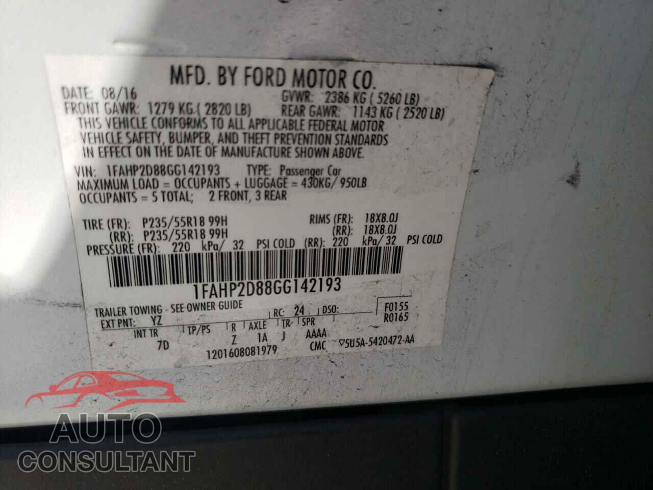 FORD TAURUS 2016 - 1FAHP2D88GG142193