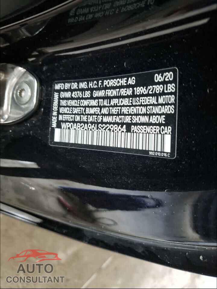 PORSCHE 911 2020 - WP0AB2A96LS229864