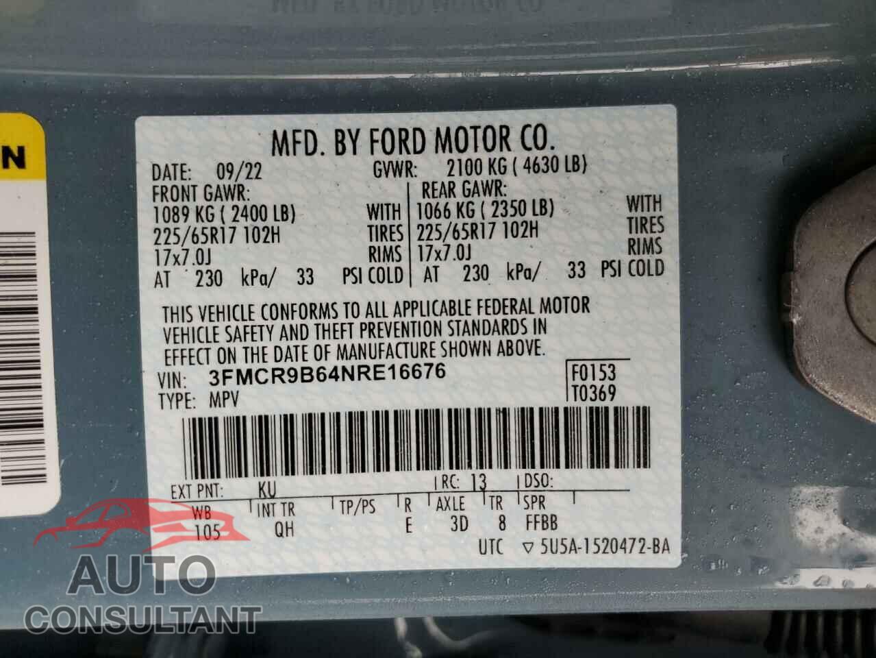FORD BRONCO 2022 - 3FMCR9B64NRE16676