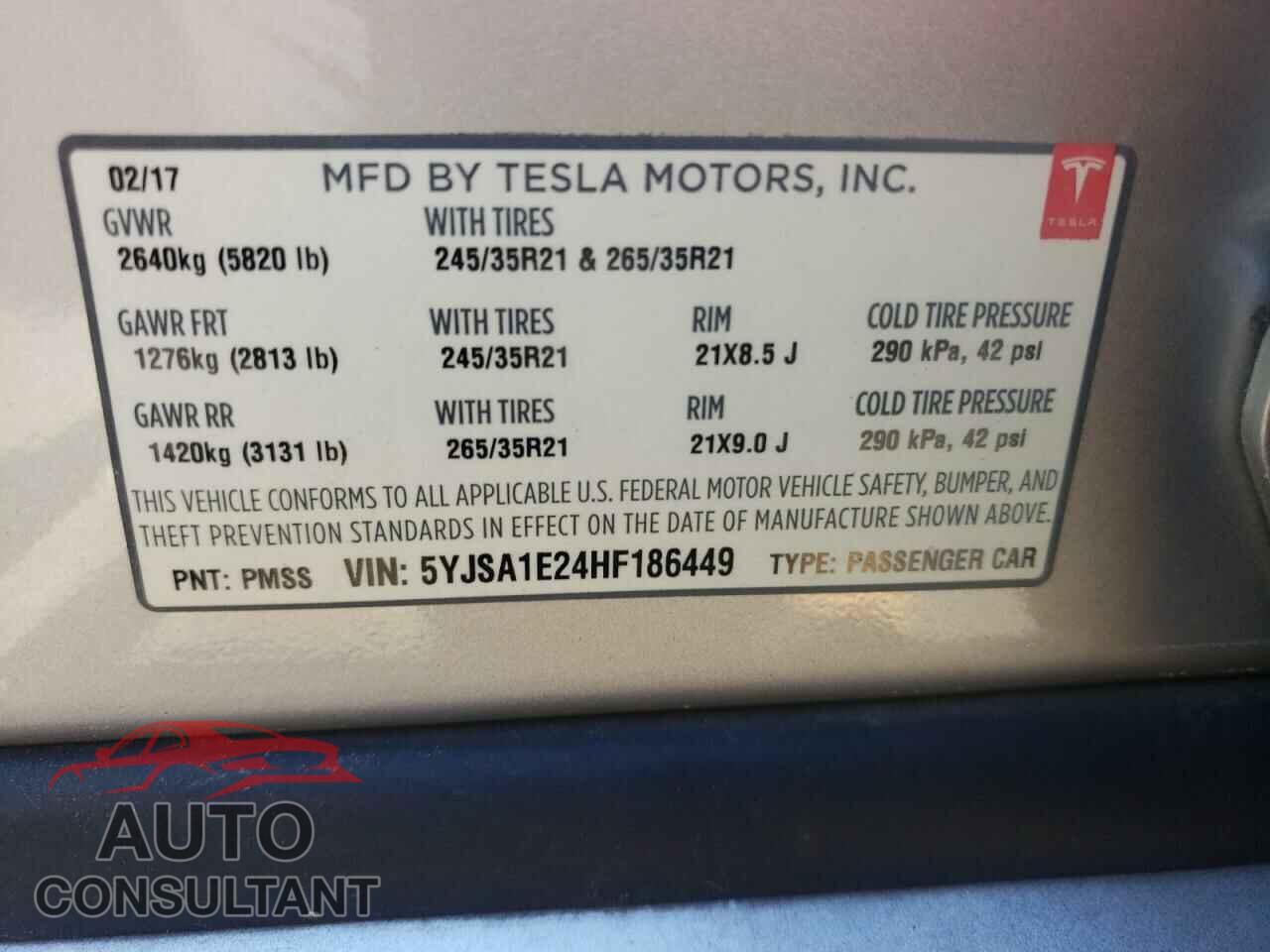TESLA MODEL S 2017 - 5YJSA1E24HF186449