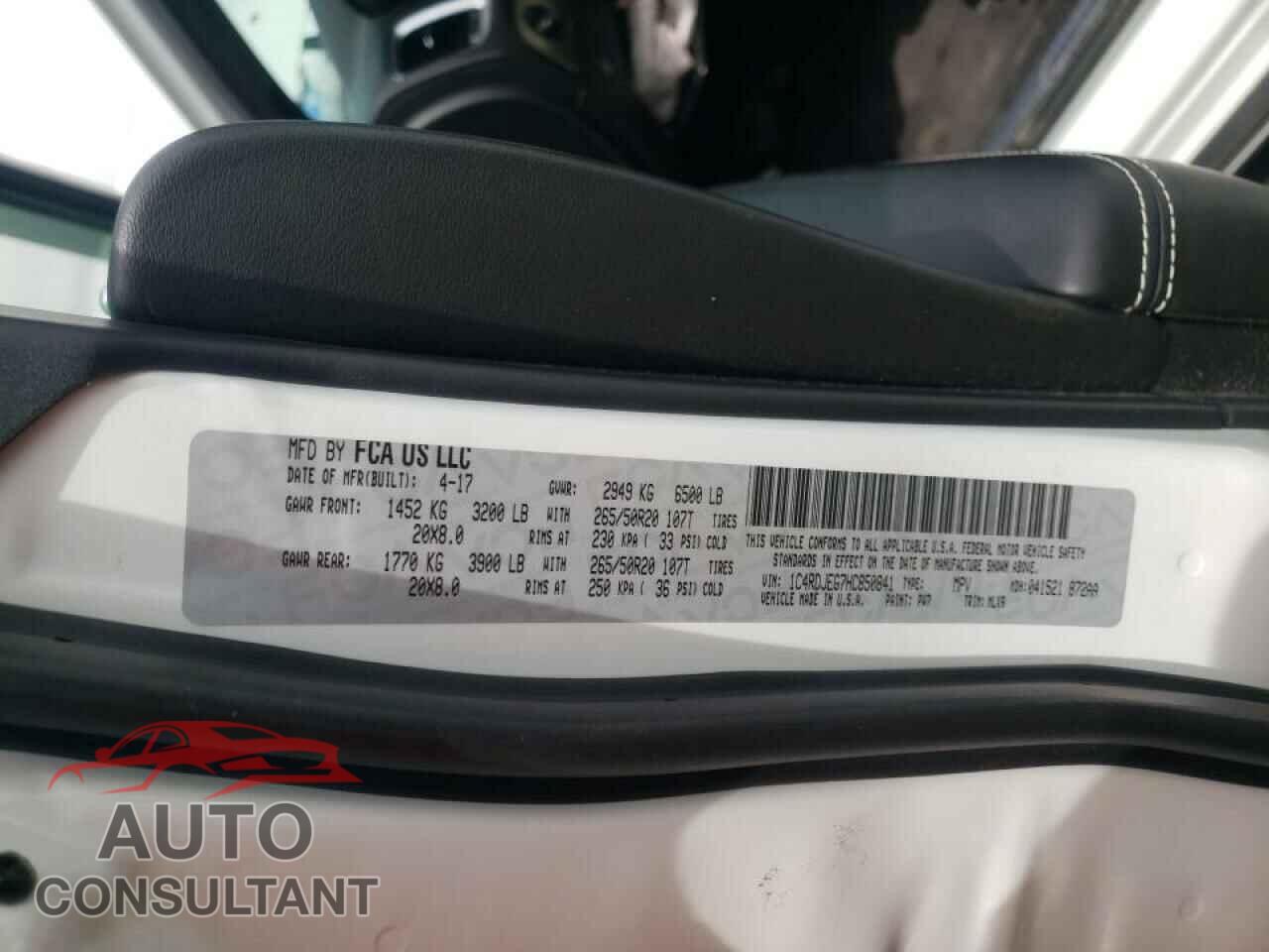 DODGE DURANGO 2017 - 1C4RDJEG7HC850841