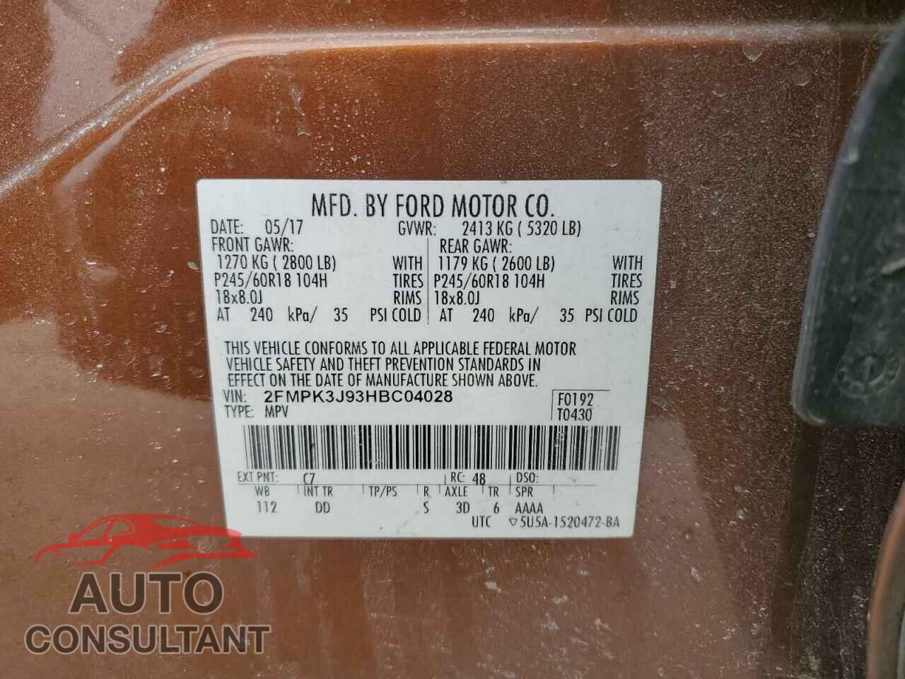 FORD EDGE 2017 - 2FMPK3J93HBC04028