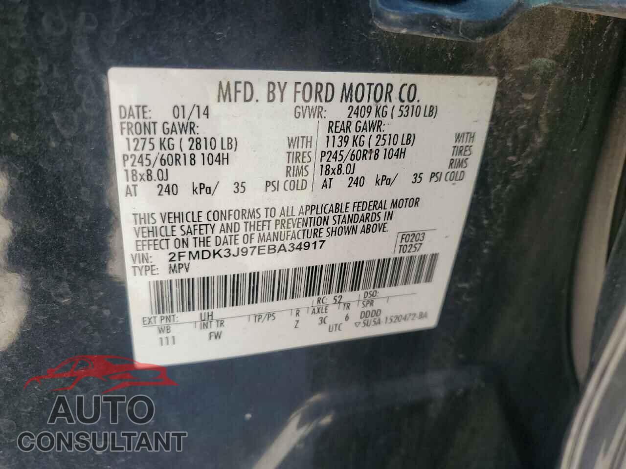 FORD EDGE 2014 - 2FMDK3J97EBA34917