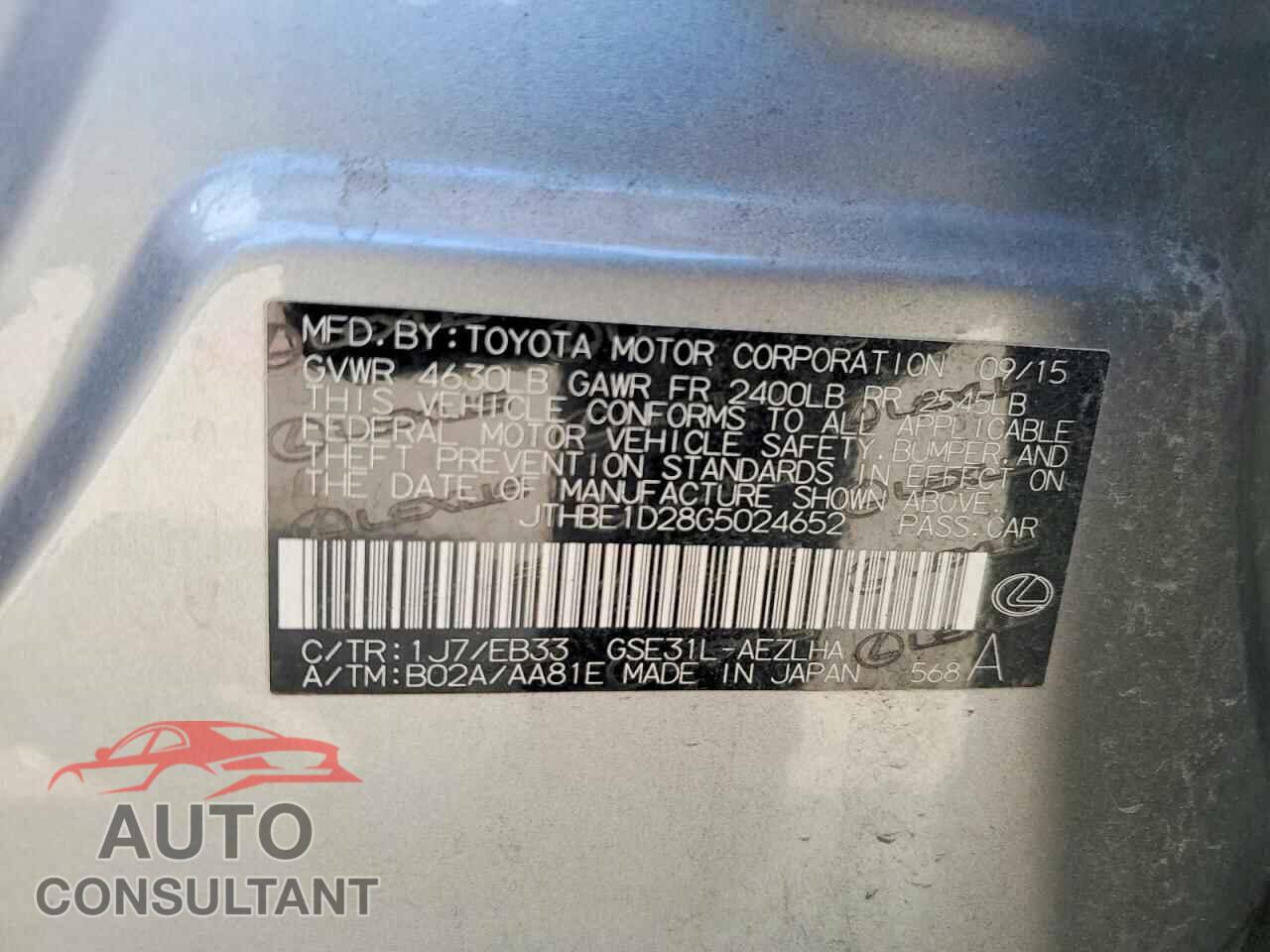 LEXUS IS 2016 - JTHBE1D28G5024652