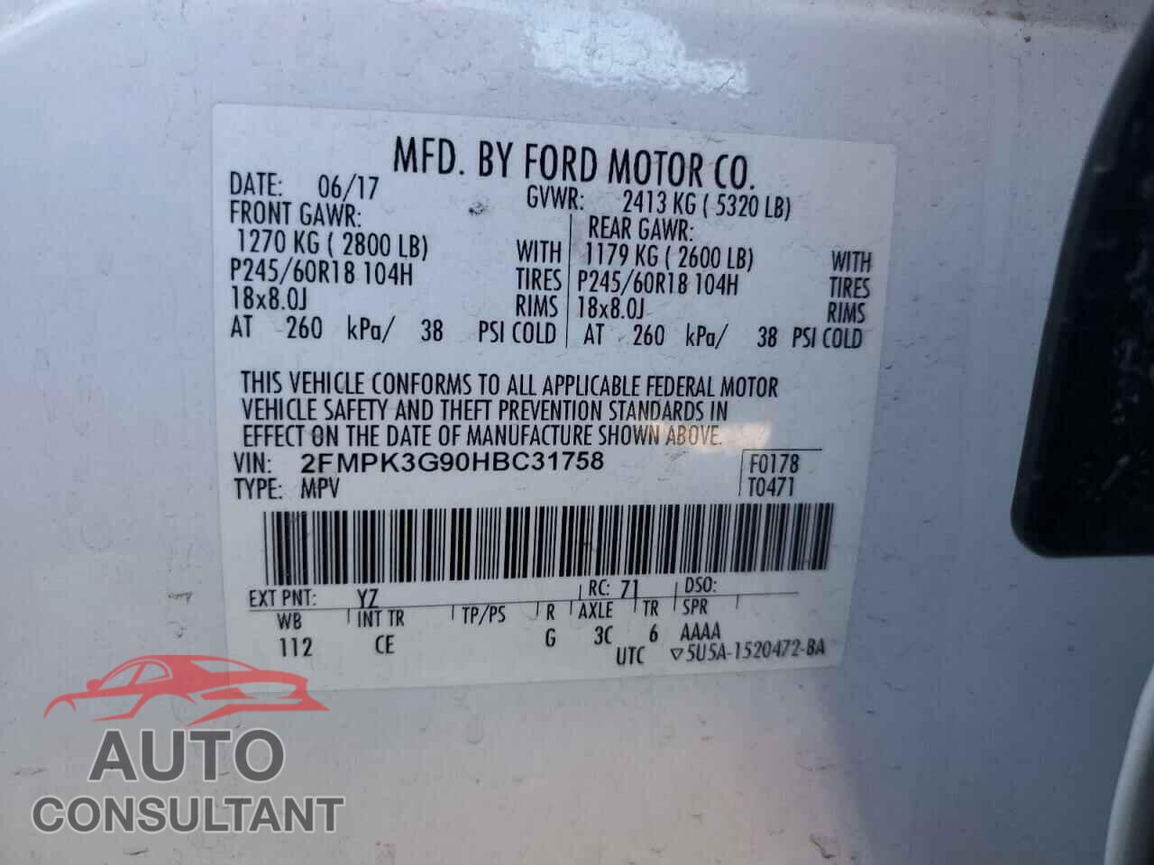 FORD EDGE 2017 - 2FMPK3G90HBC31758
