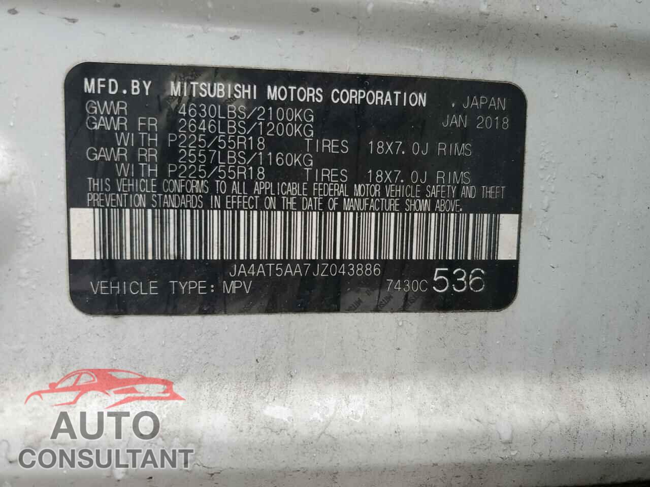 MITSUBISHI ECLIPSE 2018 - JA4AT5AA7JZ043886