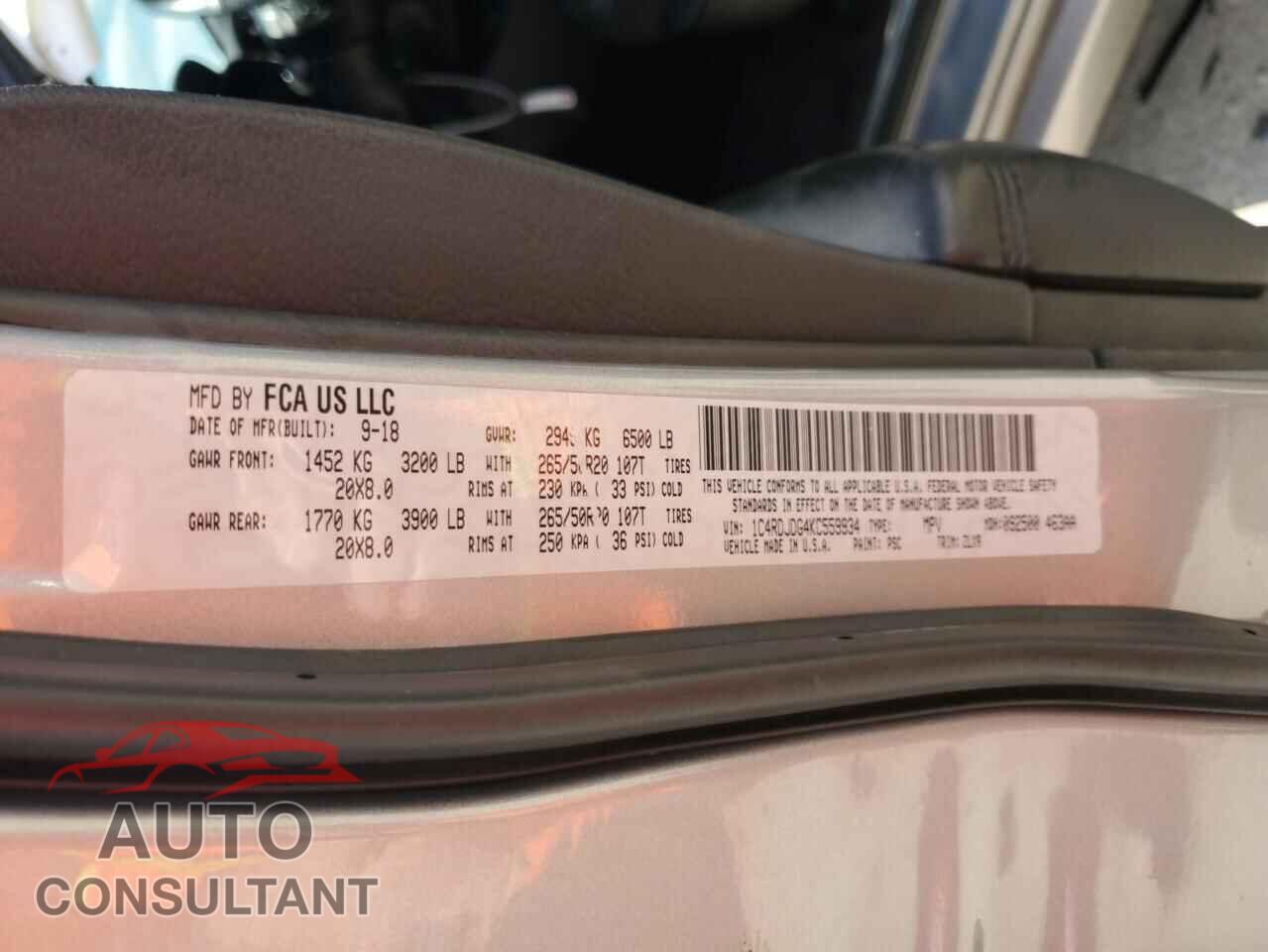DODGE DURANGO 2019 - 1C4RDJDG4KC559934