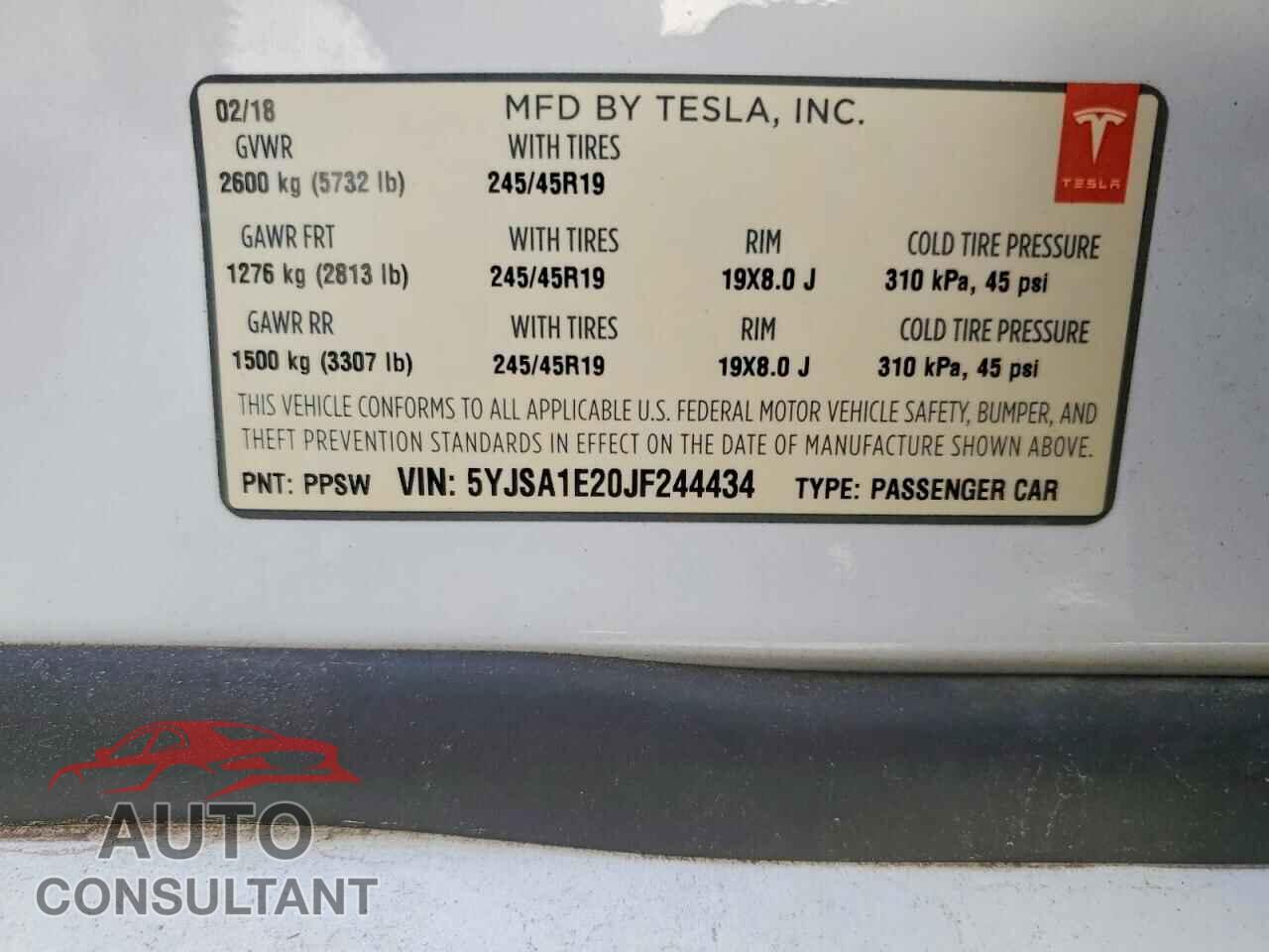 TESLA MODEL S 2018 - 5YJSA1E20JF244434
