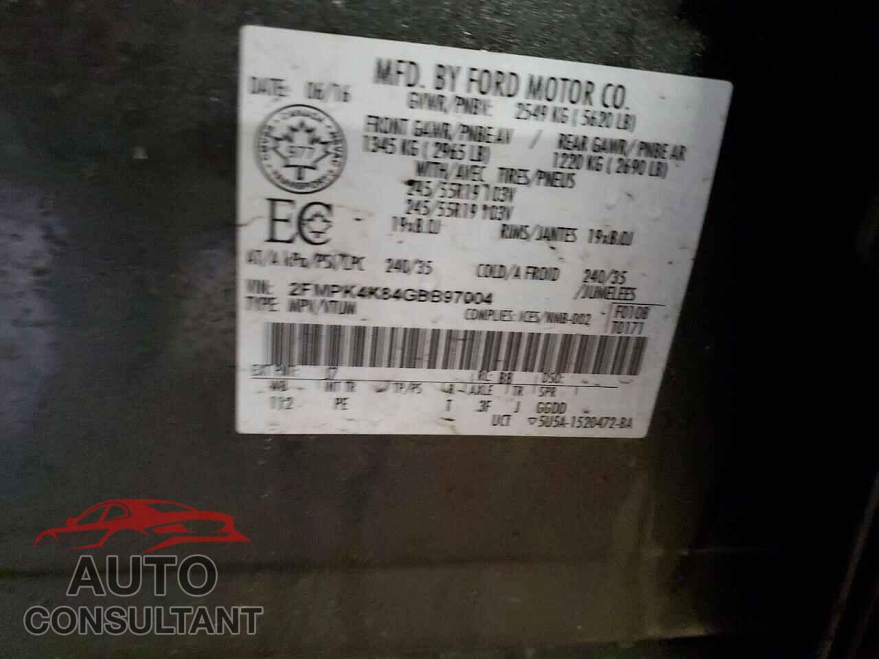 FORD EDGE 2016 - 2FMPK4K84GBB97004