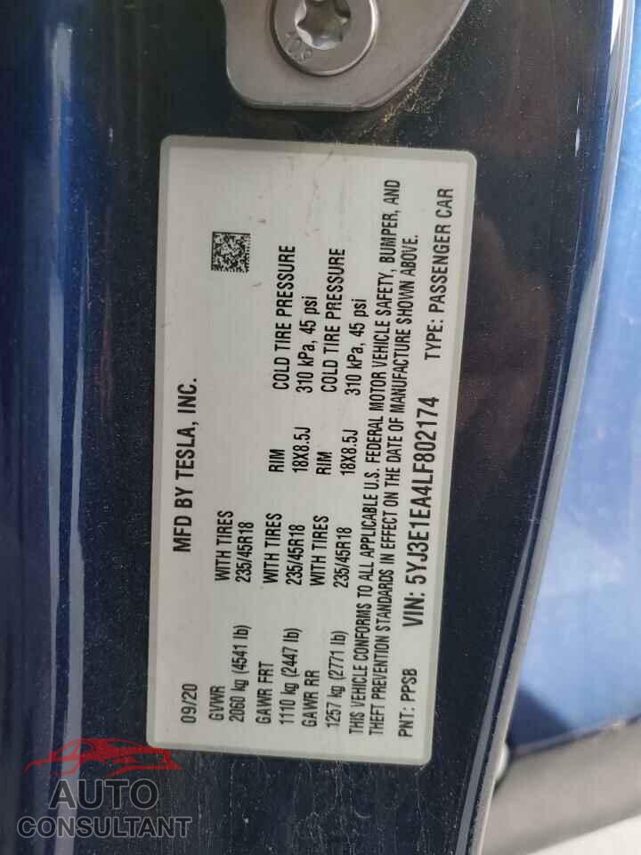 TESLA MODEL 3 2020 - 5YJ3E1EA4LF802174