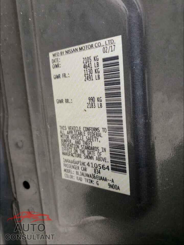 NISSAN MAXIMA 2017 - 1N4AA6AP1HC410564