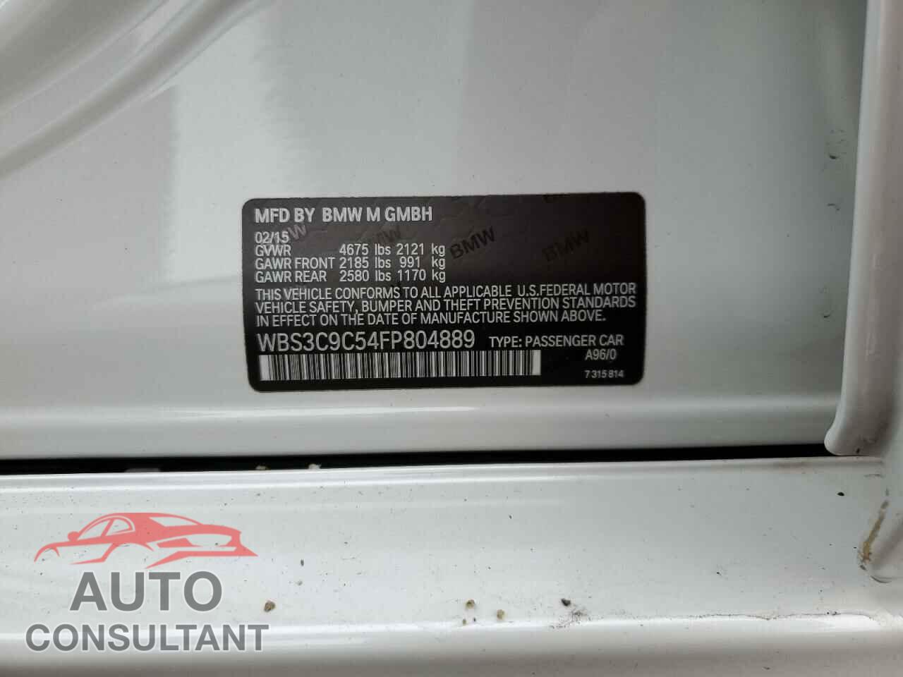 BMW M3 2015 - WBS3C9C54FP804889