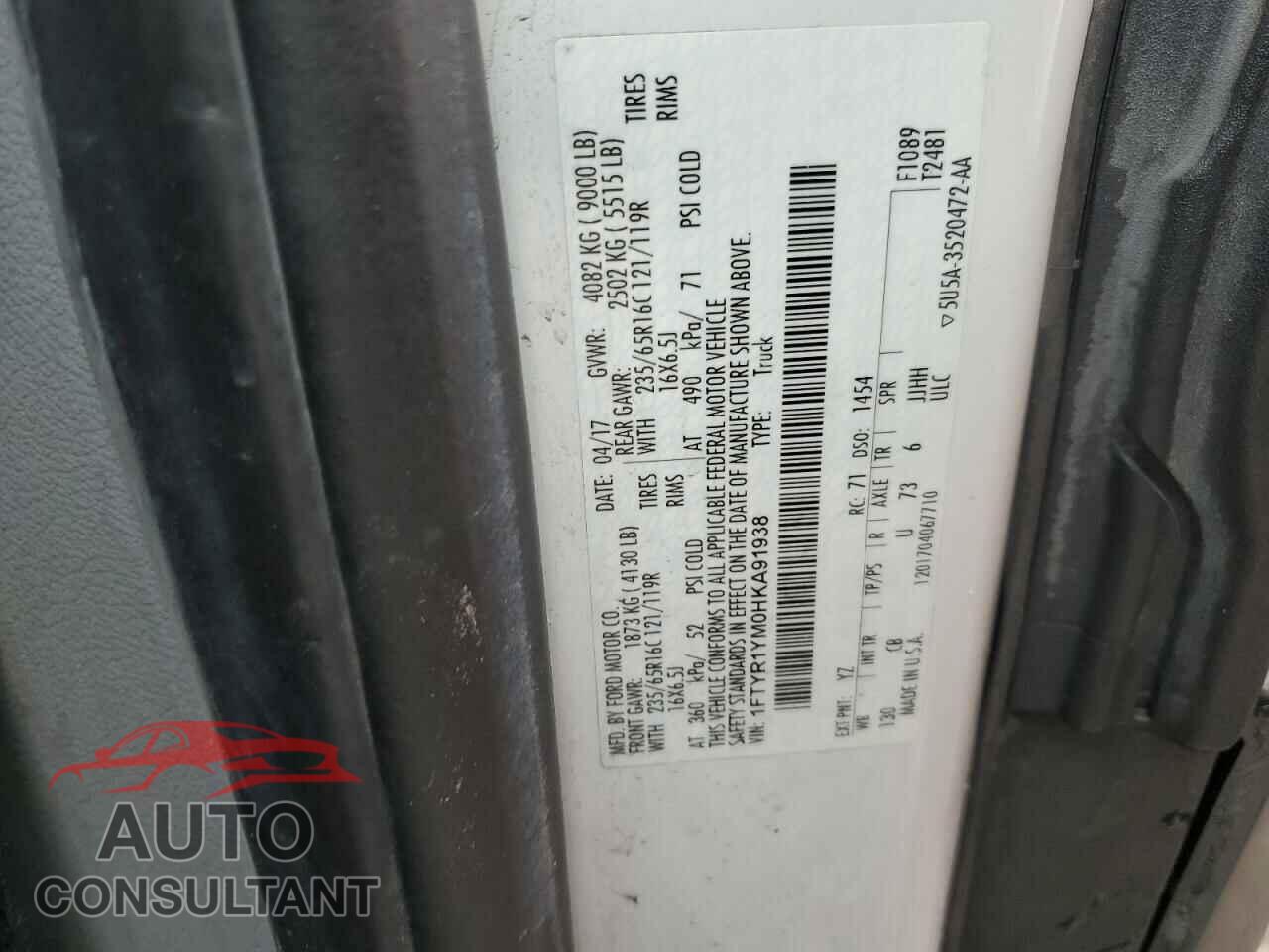 FORD TRANSIT 2017 - 1FTYR1YM0HKA91938