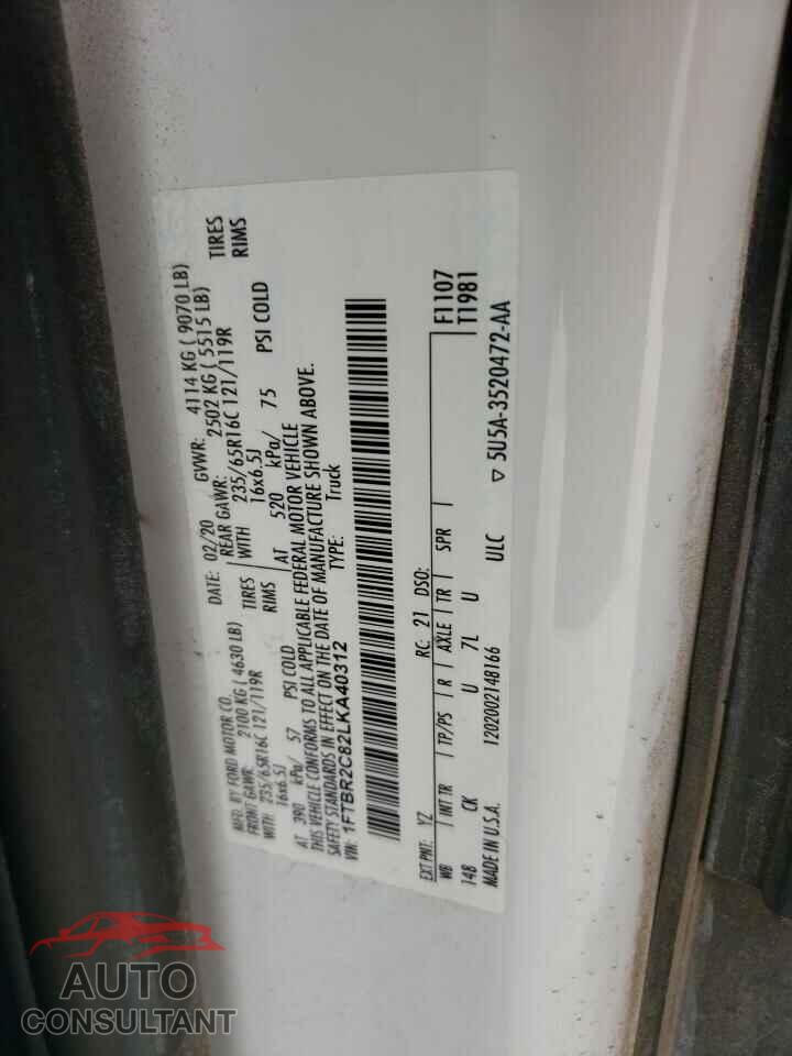 FORD TRANSIT CO 2020 - 1FTBR2C82LKA40312