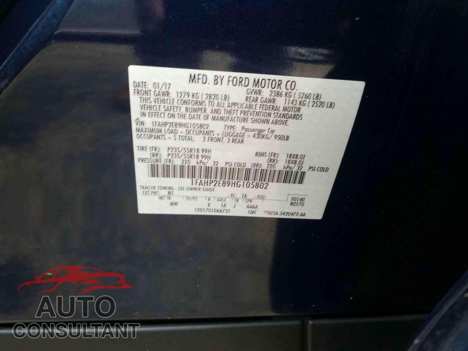 FORD TAURUS 2017 - 1FAHP2E89HG105802