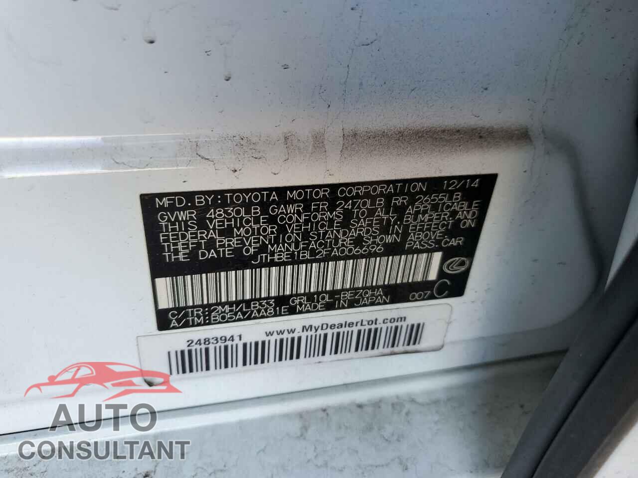 LEXUS GS350 2015 - JTHBE1BL2FA006696