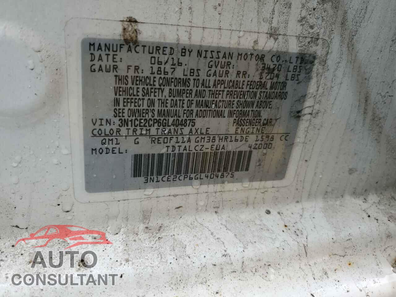 NISSAN VERSA 2016 - 3N1CE2CP6GL404875