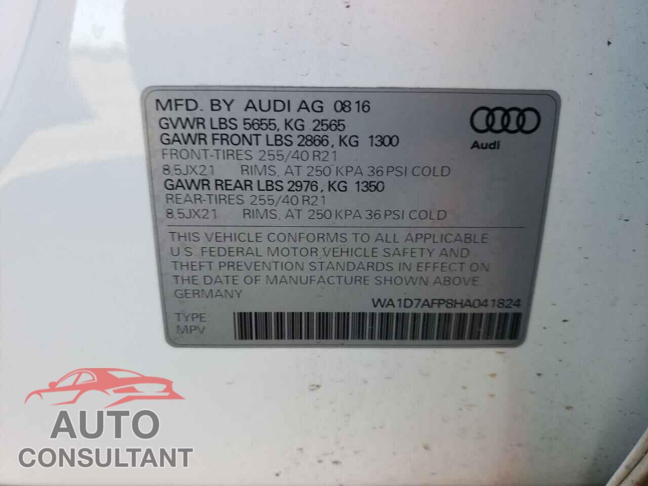AUDI Q5 2017 - WA1D7AFP8HA041824