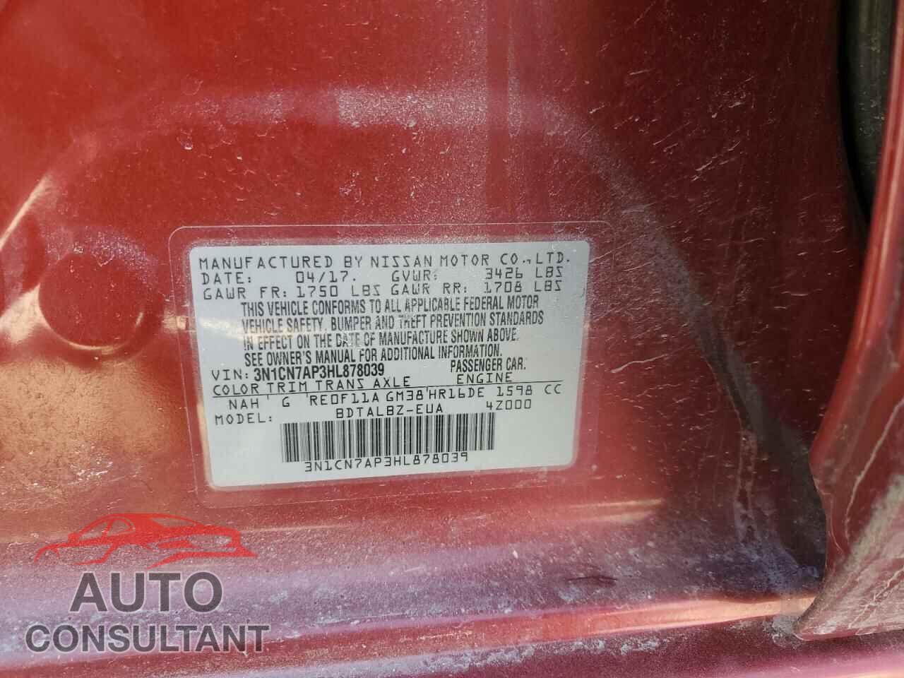 NISSAN VERSA 2017 - 3N1CN7AP3HL878039