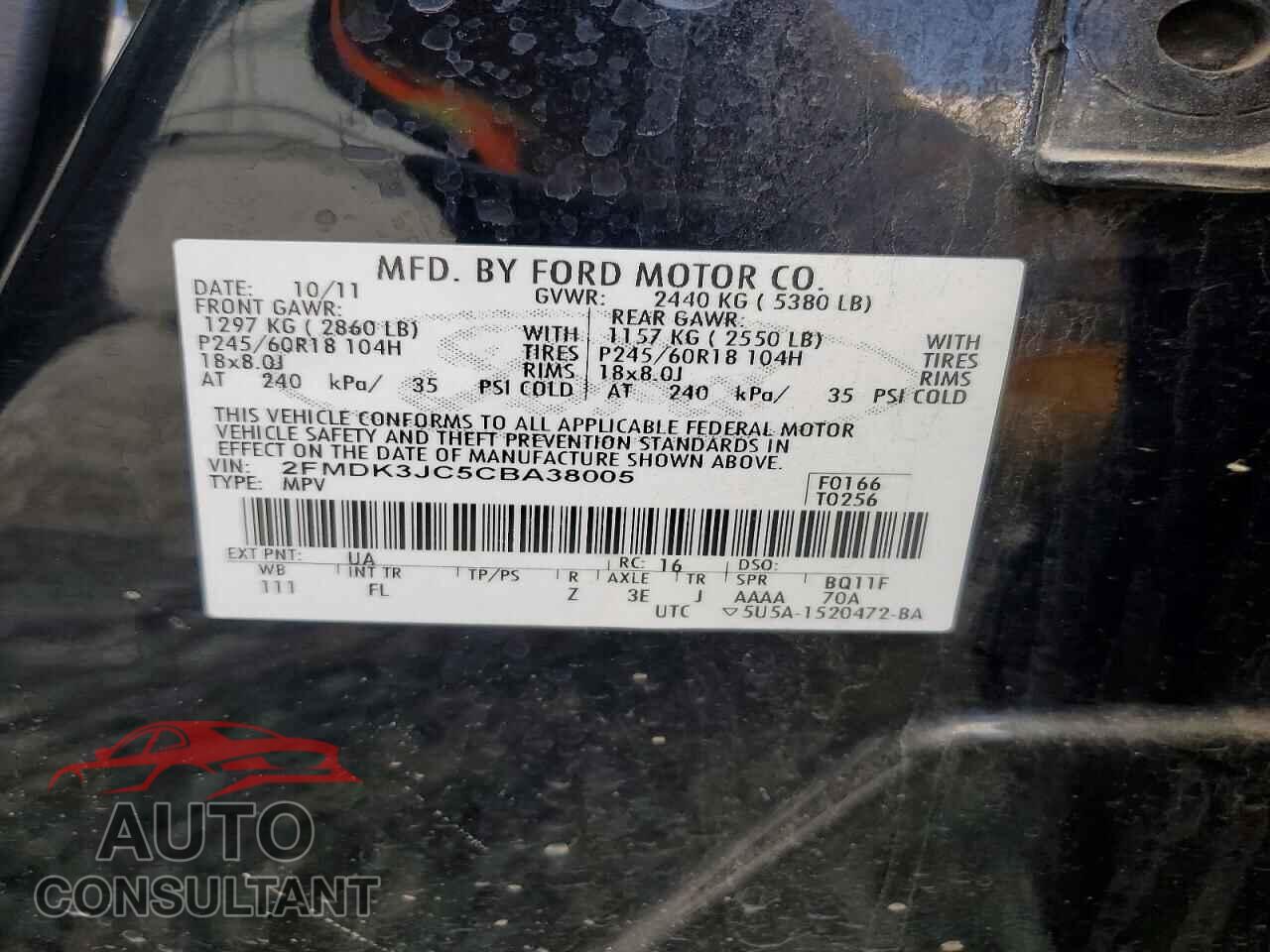 FORD EDGE 2012 - 2FMDK3JC5CBA38005