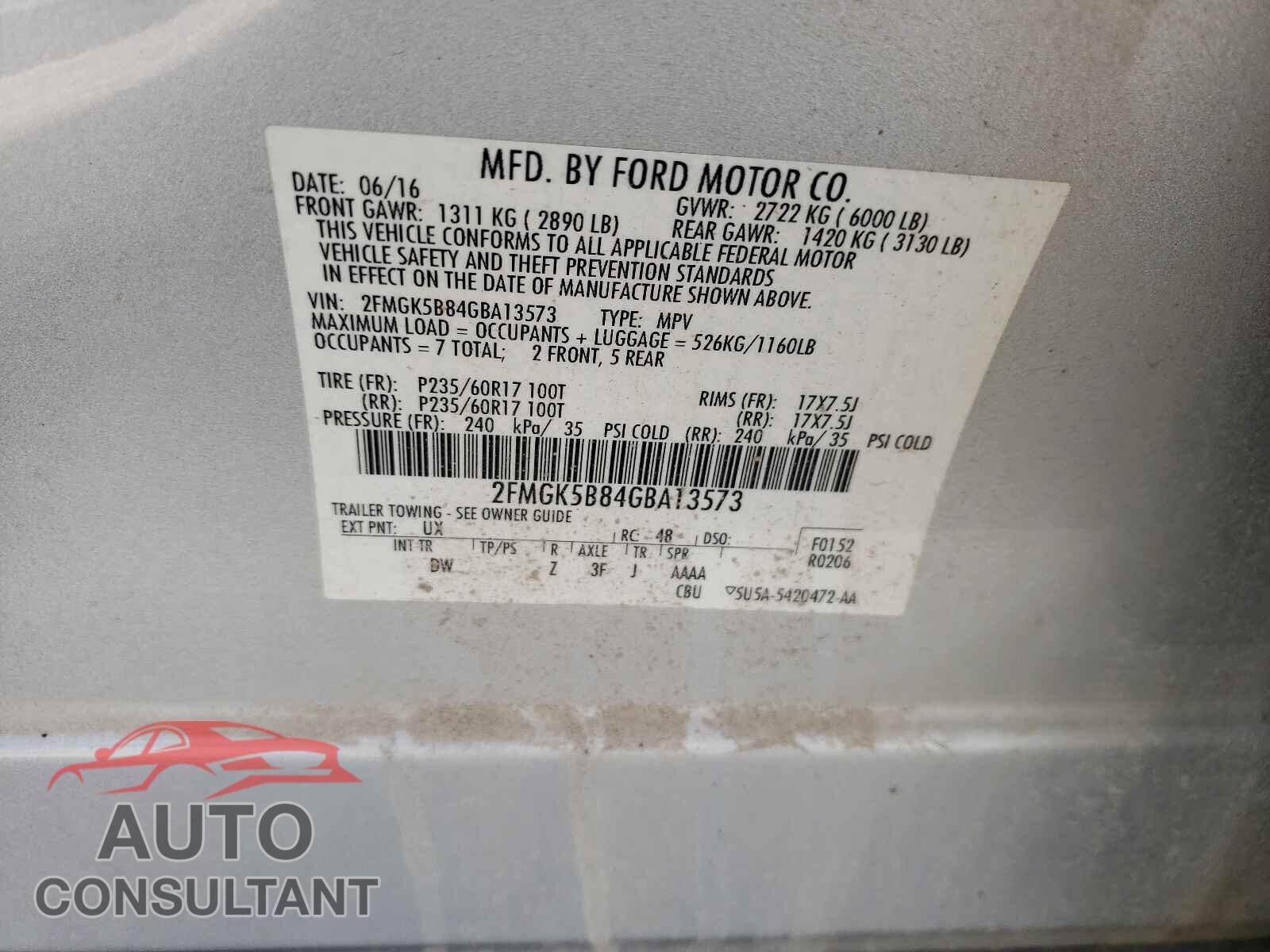 FORD FLEX 2016 - 2FMGK5B84GBA13573