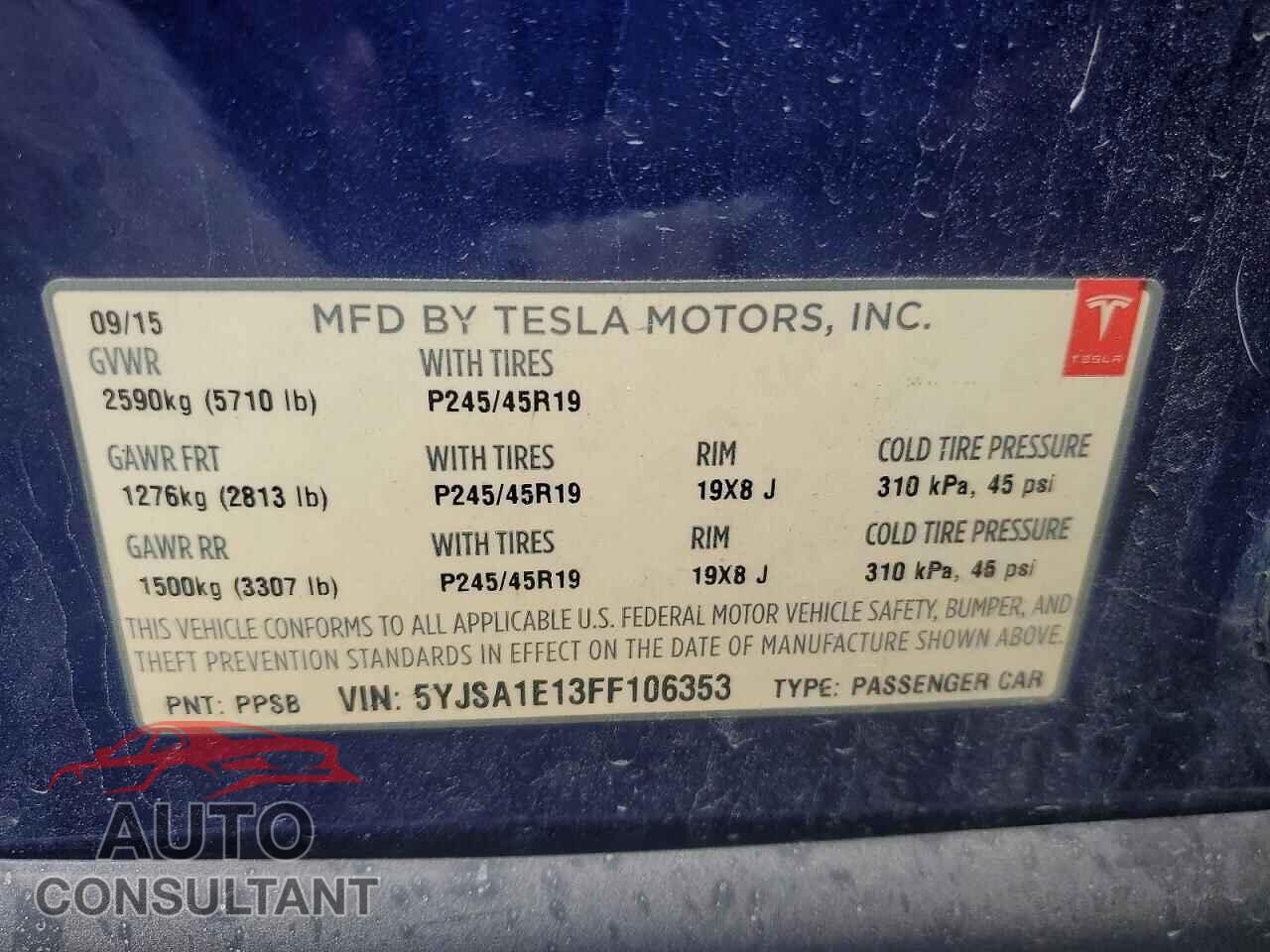 TESLA MODEL S 2015 - 5YJSA1E13FF106353