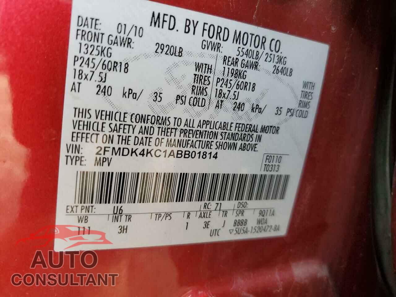 FORD EDGE 2010 - 2FMDK4KC1ABB01814