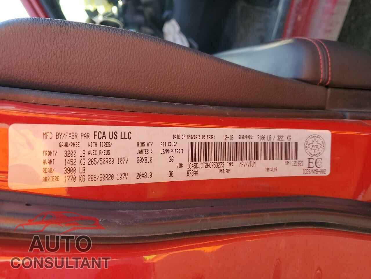 DODGE DURANGO 2017 - 1C4SDJCT2HC753273