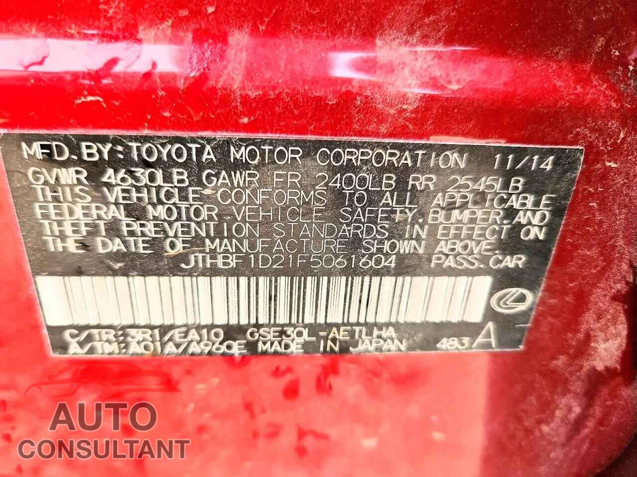 LEXUS IS 2015 - JTHBF1D21F5061604