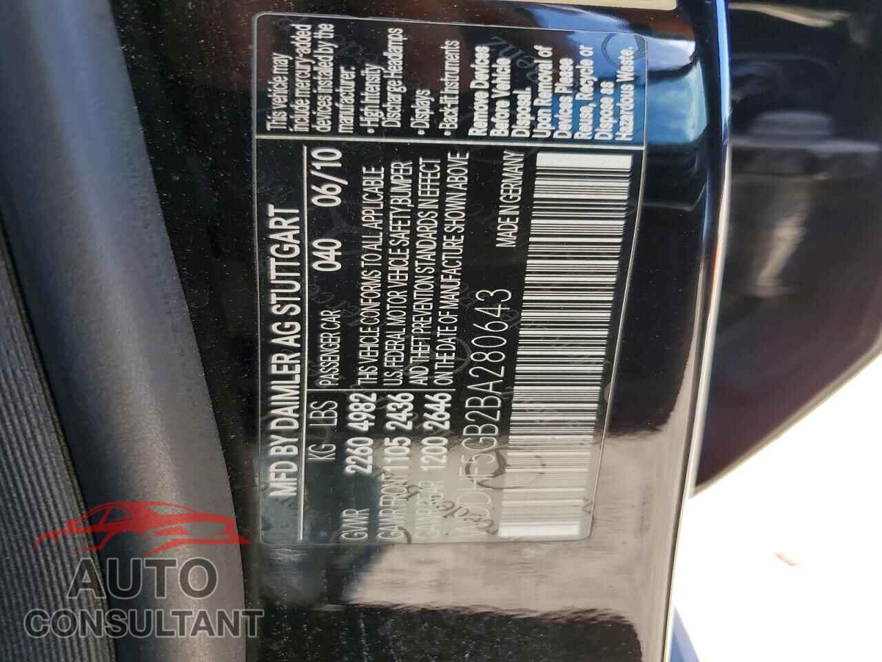 MERCEDES-BENZ E-CLASS 2011 - WDDHF5GB2BA280643