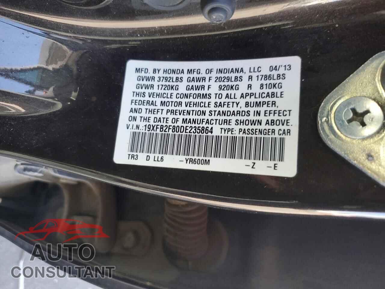 HONDA CIVIC 2013 - 19XFB2F80DE235864