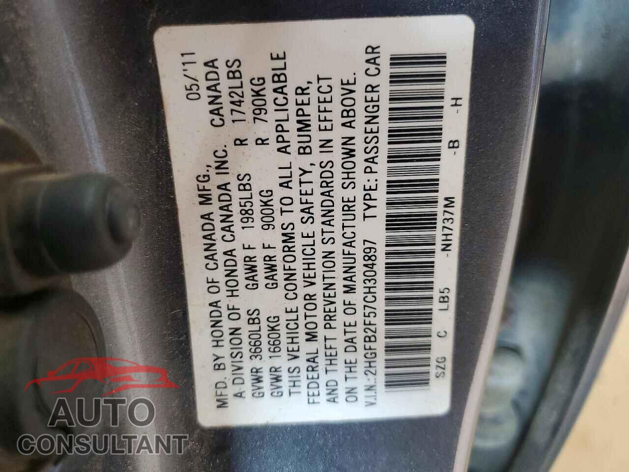 HONDA CIVIC 2012 - 2HGFB2F57CH304897