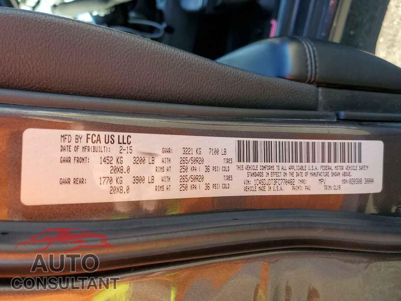 DODGE DURANGO 2015 - 1C4SDJDT3FC770482