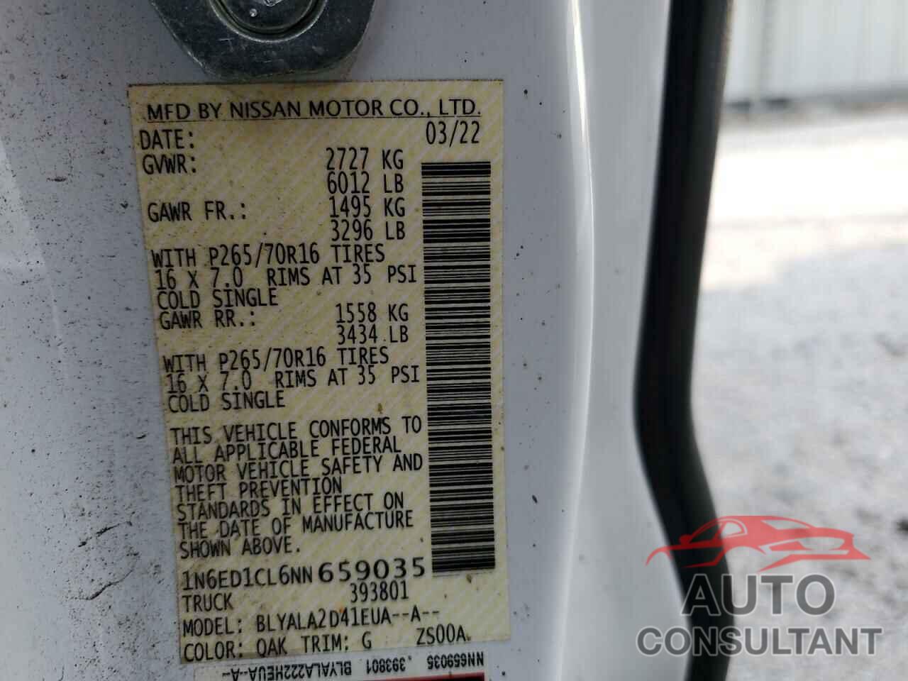 NISSAN FRONTIER 2022 - 1N6ED1CL6NN659035