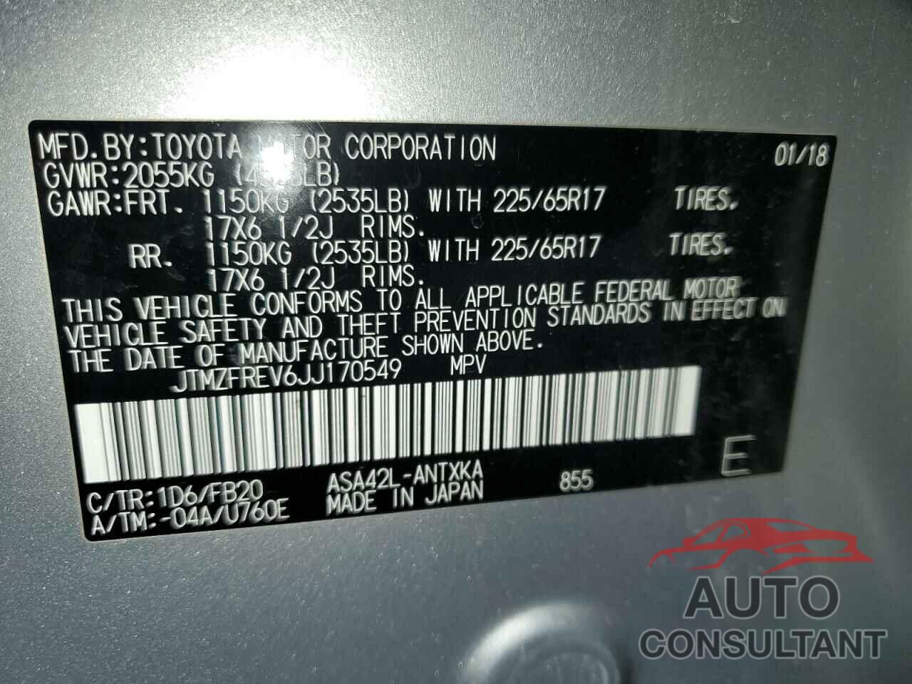 TOYOTA RAV4 2018 - JTMZFREV6JJ170549